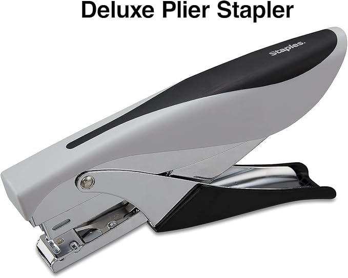 Staples Deluxe Plier Stapler, 20‑Sheet Capacity, Black/Gray, 3‑Pack – Handheld Office Staplers