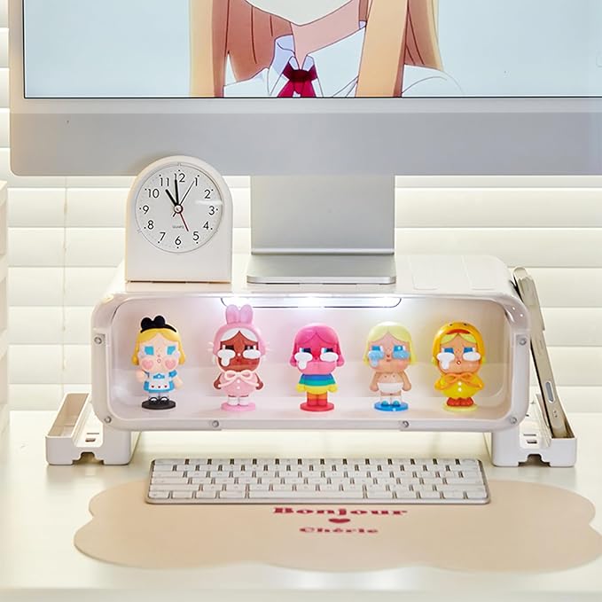 Monitor Stand Riser Small, Computer Monitor Stand with Drawer and Display Minifigures, Computer Desktop Stand with Lights, Removable Elevated Structure, Compatible with Computers, Desktops, and Laptops
