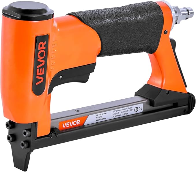 VEVOR Pneumatic Staple Gun, 21 Gauge Air Upholstery Stapler for 80 Series Fine Wire Staples 1/2" Crown 1/4"-5/8" Length, Max 150PCS Loading Air Staple Gun for Upholstering, Woodworking, DIY Projects