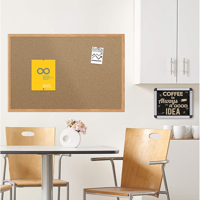 Mead Corkboard, 3' x 2' Bulletin Board, Oak Finish Frame Cork Board (85366)