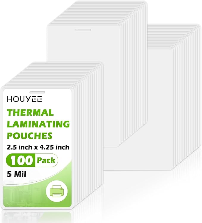 HOUYEE 100 Pack 5Mil Thermal Laminating Pouches, 2.5x4.25 Inches ID Badge Size Laminate Pouches with Hole, Ultra Clear Laminating Sheets, HeatSeal Laminator Pouches for ID Cards, Name Tags, Office Use