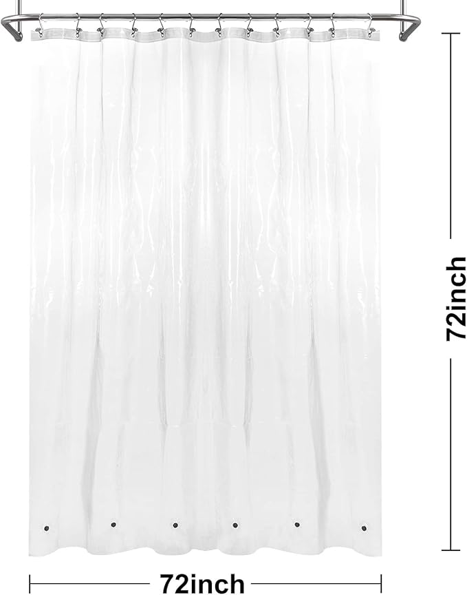 Barossa Design Shower Curtain Liner with 6 Magnets - Heavy Duty PEVA Plastic Shower Curtain for Bathroom, Waterproof Vinyl & See Through Bath Liner, Metal Grommets - Clear, 72x72