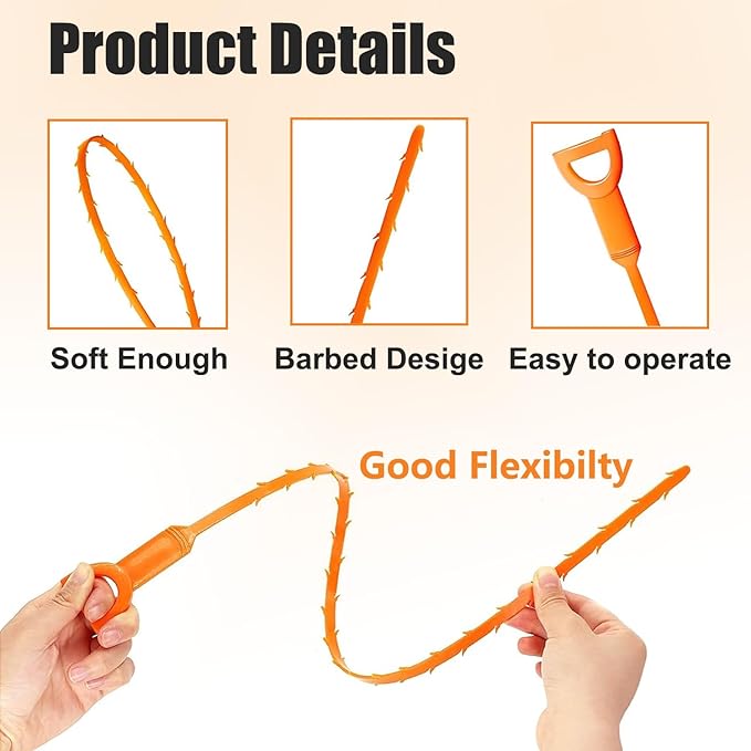 25 Inch Sink Snake Drain Clog Remover Tool,Hair Drain Cleaner Tool, Hair Cather Shower Drain Tool, Drain Auger hair Cleaning Tool for Shower Kitchen Sink Bath Tub Bathroom(6 Pack)