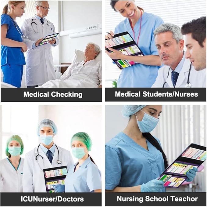 Vuzvuv Nursing Clipboard Foldable,Black Nurse Pocket Clipboard 3 Layers with Nursing Medical Edition Cheat Sheets, Foldable Nurse Clip Boards Notepad for Students, Nurses, Doctors and Medical Staff