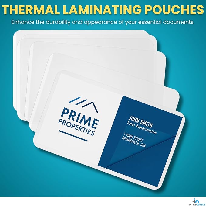 1InTheOffice Laminating Pouches 5 Mil, Business Card Laminating Pouches, 2.25"" x 3.75"", Pre-Trimmed, Moisture Resistant, Fade Resistant, 200 Pack