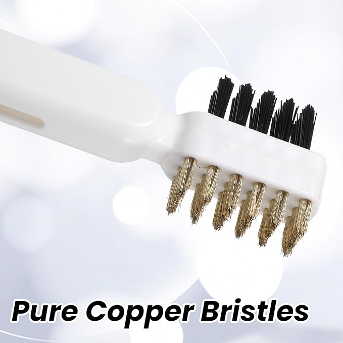 2 PCS Stove Brush, Kitchen Cleaning Scrub Brush, 4-in-1 Gas Stove Brass Wire Brushes with Stiff Bristles Cooktop Scraper Scrubber for Range Hood Grease Grime Rust Cleaner Pot Pan Household Tool