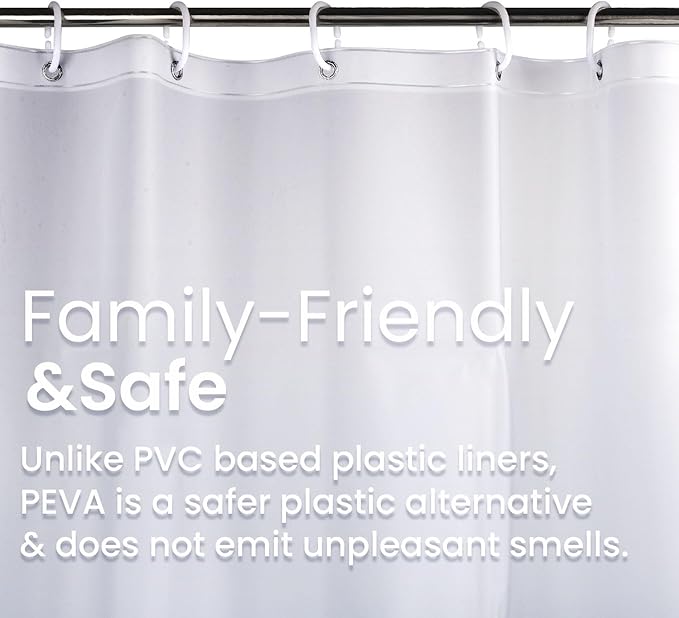 LiBa PEVA Shower Curtain Liner with 12 Plastic Shower Rings - 8G Waterproof Shower Liner, Pale Blue Gradient Weighted Bathroom Curtain, 72x72 Inch Shower Curtain Liner Set with Magnets