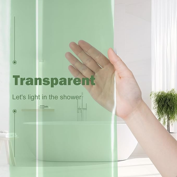 UFRIDAY Green Clear Shower Curtain Liner 72 x 72 inches,Pastic Standard Shower Curtain Liner 12 Rust Resistant Metal Grommets, 5 Weighted Magnet Hem,Mint, Green
