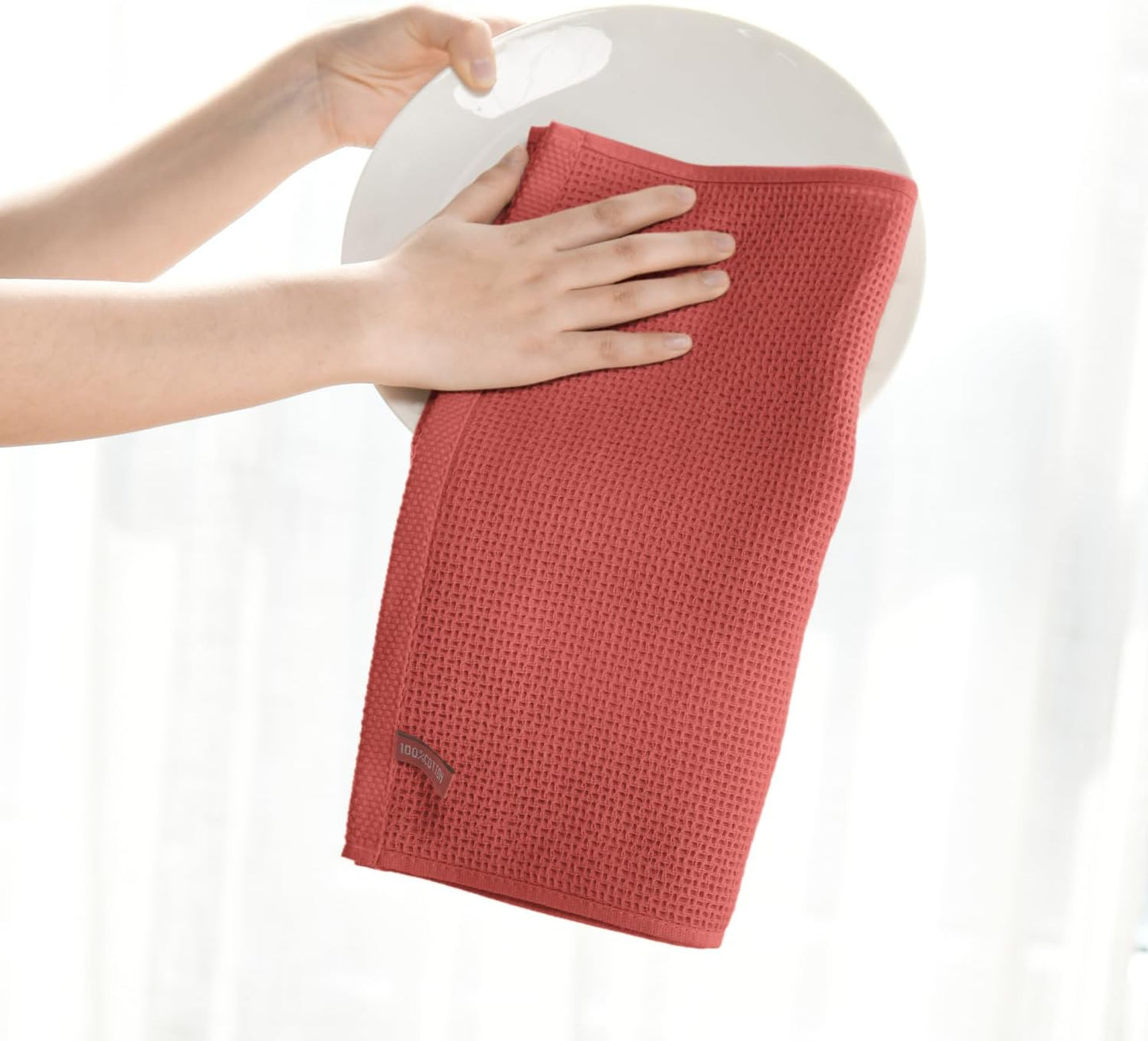 Artoid Mode 100% Cotton Red Waffle Weave Kitchen Dish Cloths, 12x12 Inch Ultra Soft Absorbent Quick Drying Kitchen Dish Towels Set of 6