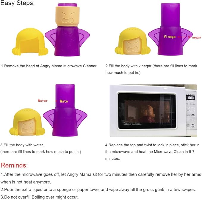 Angry Mom Microwave Cleaner, Mad Mama Microwave Steam Cleaner, Just Add Vinegar and Water, Easily Cleans the Crud in Minutes (Purple)