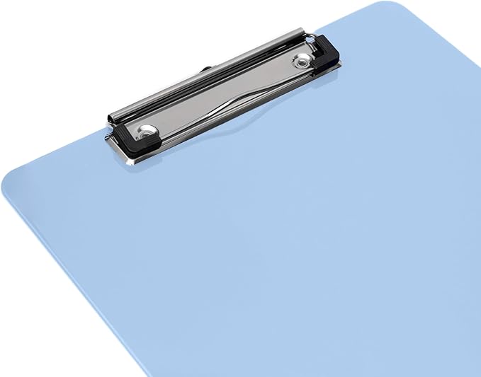 Light Blue Plastic Clipboard with Low Profile Clip (Pack of 6) - Letter Size Clipboard Blue with Flat Clip, A4 Size Acrylic Clip Board for Boys and Girls | Cute College & Back to School Supplies