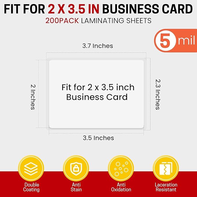 CAREGY 500 Count Thermal Laminating Pouches,5Mil,Hold 2 x 3.5 inch Business Card Laminate Pouches for Laminator, Clear Lamination Paper Protection 2.3 x 3.7 inch, Round Corner, Home & Office