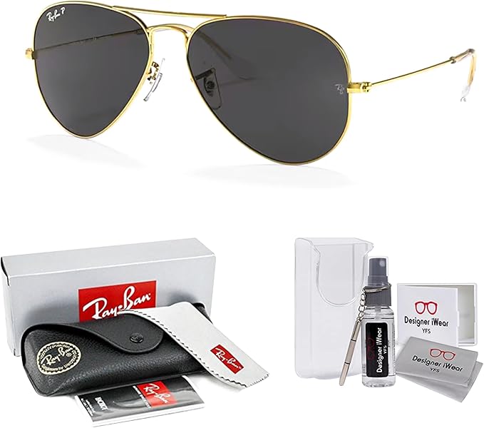 Ray-Ban RB3025 Metal POLARIZED Aviator Sunglasses For Men For Women +BUNDLE with ACCESSORY EYEWEAR KIT