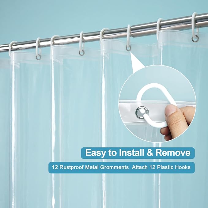EurCross Clear Shower Curtain Liner Short Length 68 inches with 5 Magnets and Hooks, Waterproof PVC-Free 9G Heavy Duty PEVA Shorter Transparent Shower Curtain 72 x 68 inch