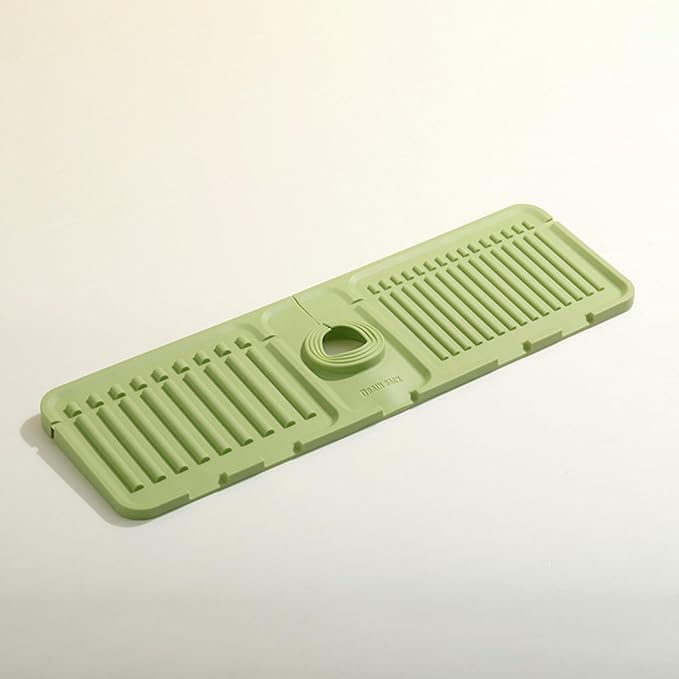 Sink Faucet Absorbing Mat,Kitchen Sink Splash Guard Longer Silicone Sink Faucet Mat,Silicone Sink Faucet Mat for Dish Soap Sponge Holder for Bathroom (Green,17.5x5.5 Inch)