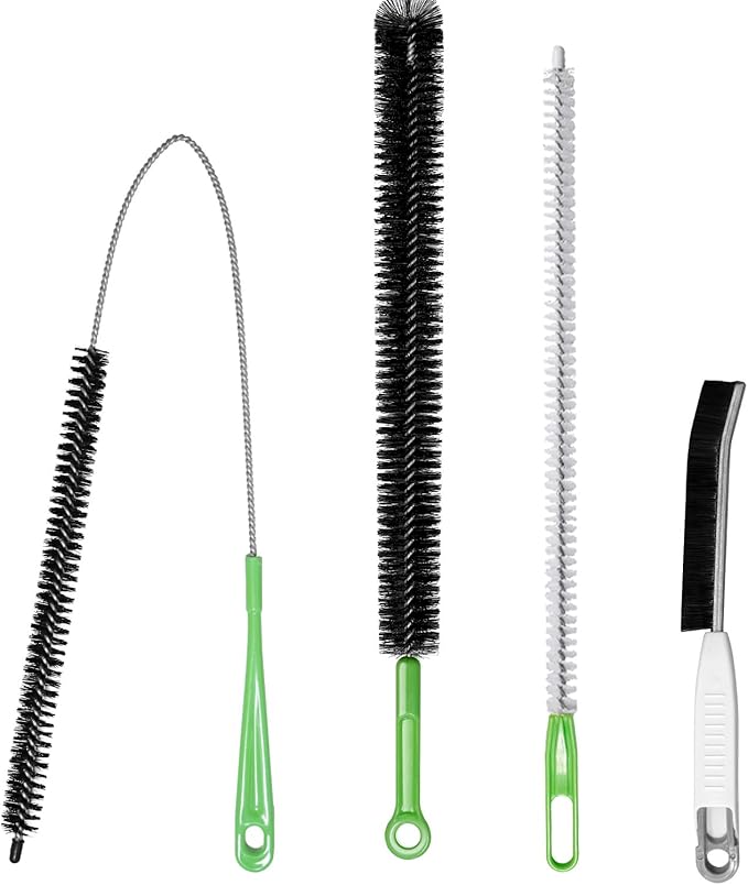 4pcs Flexible Cleaning Brush Set for Dryer Vents, Fridge Coils, HVAC Systems & Tight Spaces – Multi-Use Lint and Dust Remover with Crevice Brush and Detailing Tools