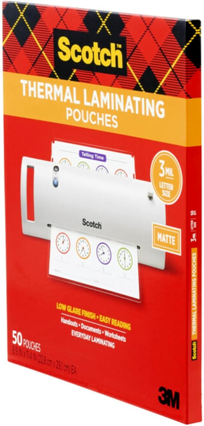 Scotch Matte Thermal Laminating Pouches,Ultra Clear with Matte Finish,Letter Size 8.9 in x 11.4 in,(Pack of 250)