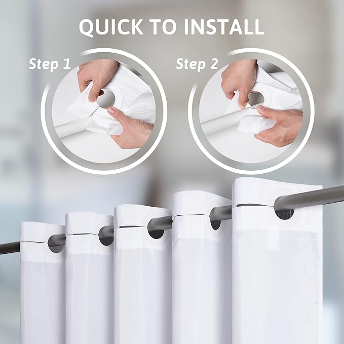 Furlinic No Hook Long Shower Curtain 78 Length,Soft Polyester Fabric Wahable Shower Curtain Liner,Modern Hotel Spa Style Bathroom Curtains with 10 Plastic Built-in Grommets,White 72x78 Inch