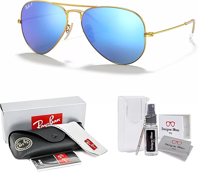 Ray-Ban RB3025 Metal POLARIZED Aviator Sunglasses For Men For Women +BUNDLE with ACCESSORY EYEWEAR KIT