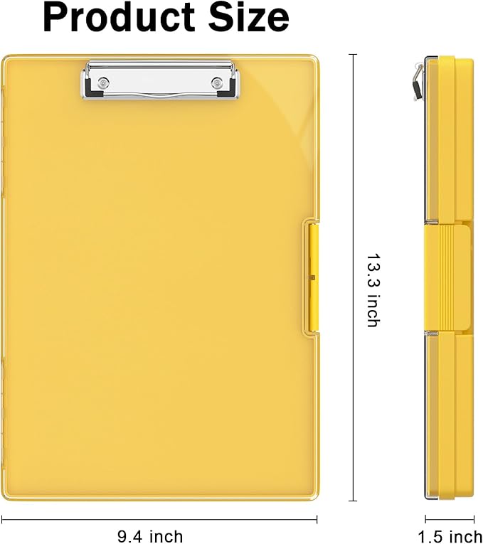 Rimilak Plastic Clipboard with Storage, Side Opening with 2 Compartment, Size 13.3 x 9.4 x 1.5 Heavy Duty High Capacity Nursing Box for Work School & Office Supplies, Yellow
