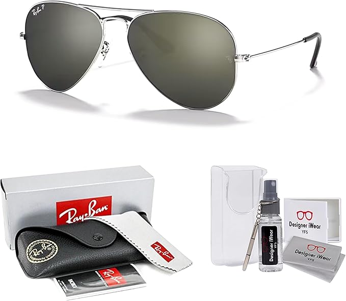 Ray-Ban RB3025 Metal POLARIZED Aviator Sunglasses For Men For Women +BUNDLE with ACCESSORY EYEWEAR KIT