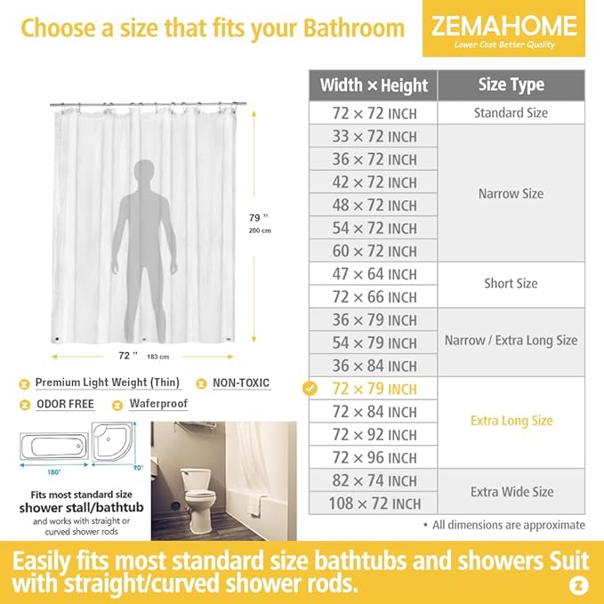 Extra Long Clear Plastic Shower Curtain Liner - Lightweight 72" x 80" Transparent Bathroom Shower Showroom Curtain Liner with Rustproof Metal Gromments and Weighted Magnet