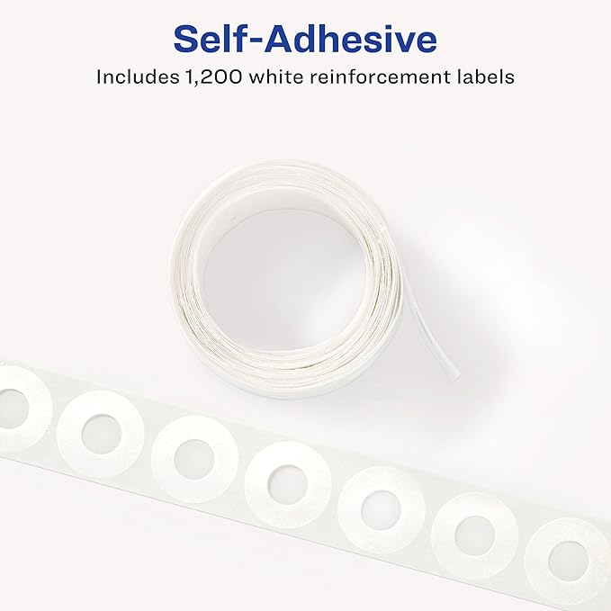 Avery Reinforcement Labels, 1/4" Diameter, Permanent Adhesive, White, Non-Printable, 6 Packs, 1,200 Page Reinforcement Stickers (21919)