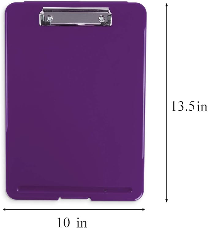 Clipboard with Storage Slim Folding for Nursing, Teachers, Coaches & Office, Plastic Heavy Duty with Pen Holder (9.5” x 13.5”) (Purple)