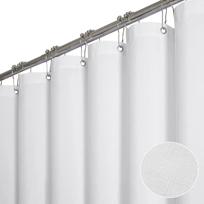 BTTN Long Fabric Shower Curtain - 78 Inches Linen Textured Heavy Duty Hotel Luxury Cloth Shower Curtain Set with 12 Plastic Hooks, Polyester Waterproof Spa Shower Curtains for Bathroom(72"x78", White)
