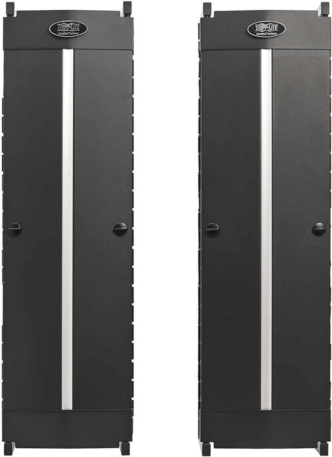 Tripp Lite Vertical Cable Manager, High-Capacity Deep Double Finger Duct, Front-Facing Cover, Two 3.5 feet Tall Sections, 12 inch Wide x 11.4 inch Depth, Black, 5-Year Warranty (SRCABLEVRT12HD)