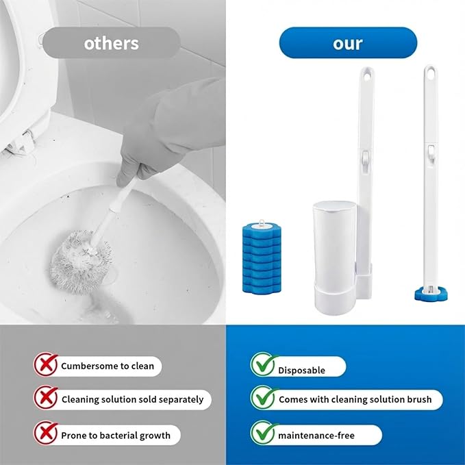 Disposable Toilet Brush with 24 Refills, Toilet Bowl Brush and Holder with Cleaner Refill Pads, Wall-Mounted Toilet Brush,Toilet Wand Brush Starter Kit for Deep Cleaning and Bathroom Maintenance