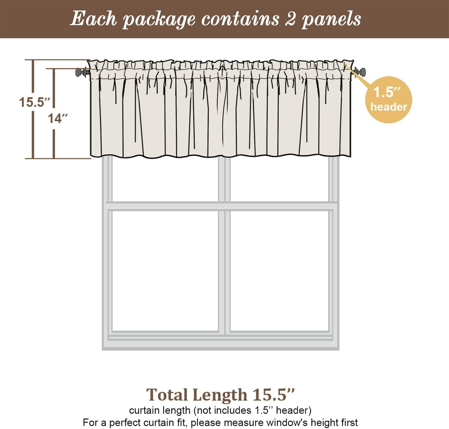 Chyhomenyc Sheer Valances for Windows 2 Pieces, 42Wx14L Inches Brown Small Window Valance for Living Room Bathroom Cafe Laundry Basement, Elegant Chocolate Rod Pocket Voile Valance