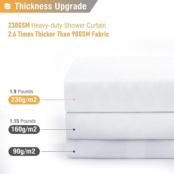 BTTN Fabric Shower Curtain, Linen Textured Heavy Duty Polyester Cloth Shower Curtain Set with Plastic Hooks, White, 48" W x 72" L (Pack of 1)