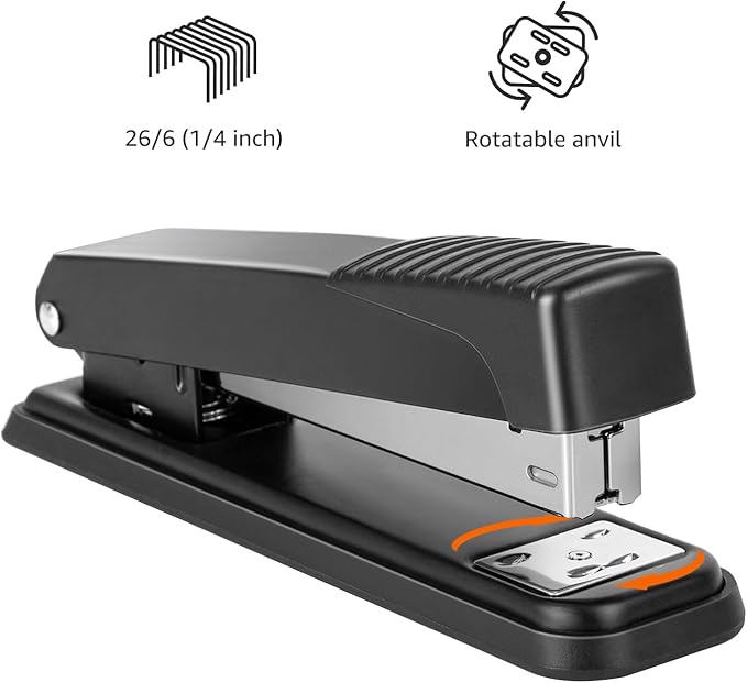 Amazon Basics Full-Strip Metal Office Desktop Stapler, 20 Sheet Capacity, Non-Slip, Black, 3-Pack