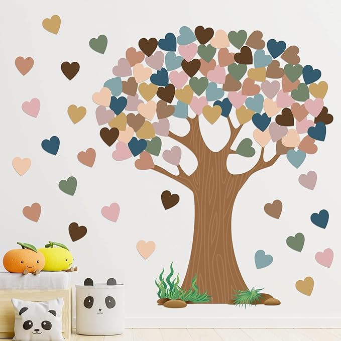 102 Pcs Boho Classroom Tree Bulletin Board Set with Heart Shape Cutouts, Welcome Classroom Bulletin Tree Wall Decors Supplies for School Elementary Teacher Chalkboard