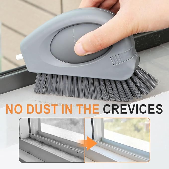 2 in 1 Groove Cleaning Brush with Air-Blowing, Window Track Cleaning Tools, Multifunction Window Track Cleaner with Hard Bristle Scraper, Crevice Brush for Sliding Door Track, Window Seal, Sill (1PC)