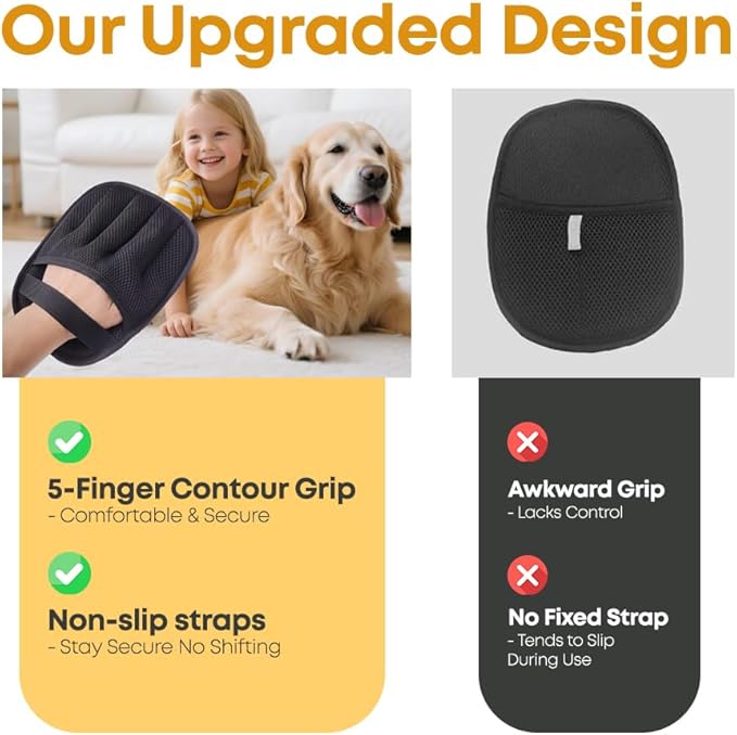 Pet Hair Remover Glove for Cats & Dogs, Upgraded 5-Finger Electrostatic Mesh Mitt, Handheld Grooming Glove Reusable Fur & Lint Remover for Sofa, Couch, Carpet, Clothes & Car Seat – Black