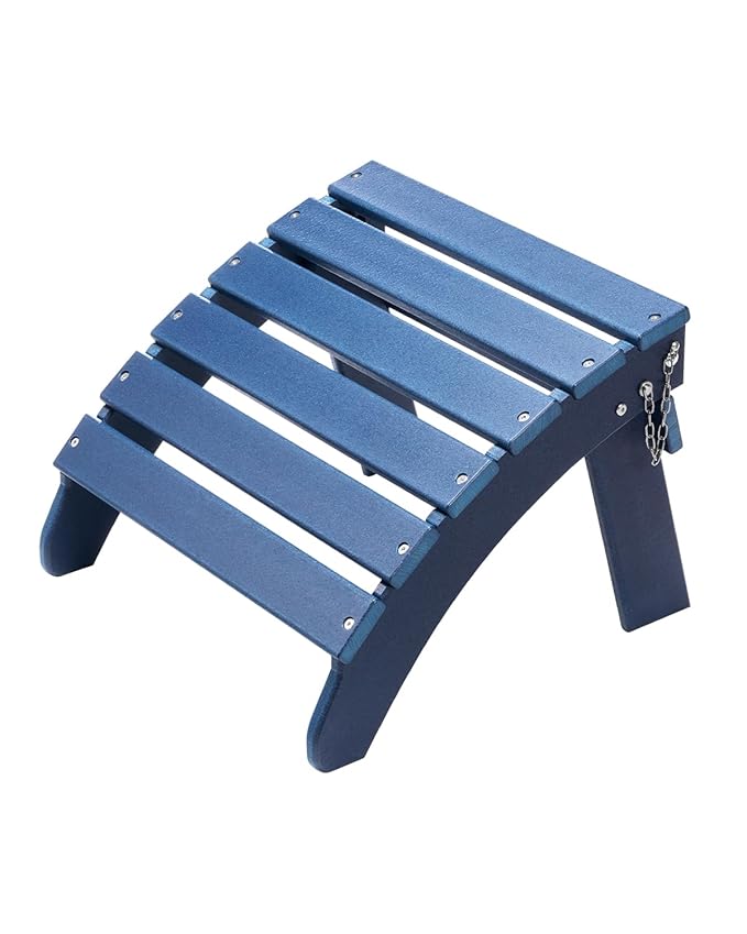 VEVOR Adirondack Ottoman, 18.7L x 18.9W x 13.8H Inch HDPE Plastic Folding Adirondack Ottoman, Weather-Resistant Foot Rest for Adirondack Chair, Widely Used for Outside Porch Pool Lawn Backyard, Blue