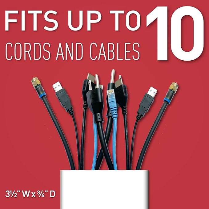 Legrand Wiremold C30 48 Inch Flat Screen TV Cord Cover Kit, Organizer for Wall, Holds Up to 10 Cords or Cables, White (1 Pack)