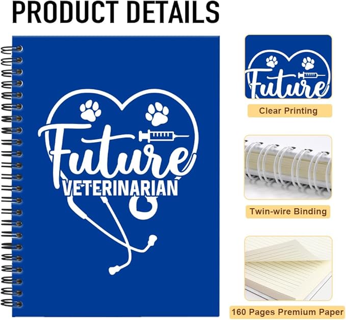 Future Veterinarian Deep Blue Spiral Horizontal Lines Notebook, Funny Paw Silhouettes Journal Gifts for Future Veterinary Nurse Vet Assistant Animal Lover, Grad Gifts for Veterinary Tech Student