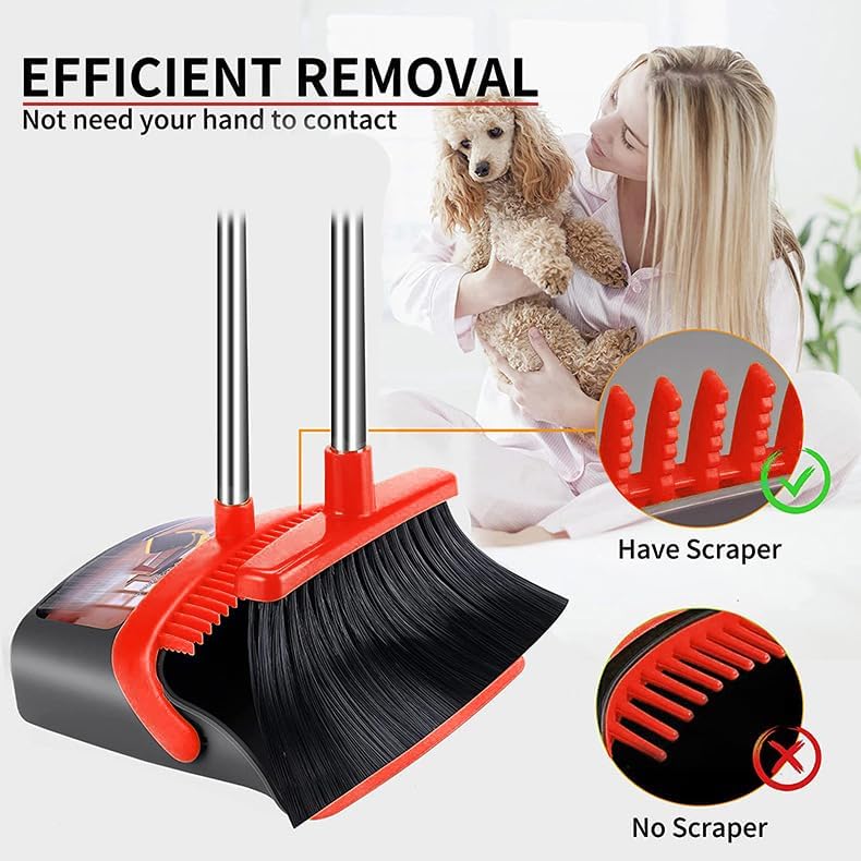 2-Pack is More economical，Broom and Dustpan， with 52" Long Handle, Dustpan Teeth with self-Cleaning Function, Indoor and Outdoor Sweeping, Perfect for Home Office