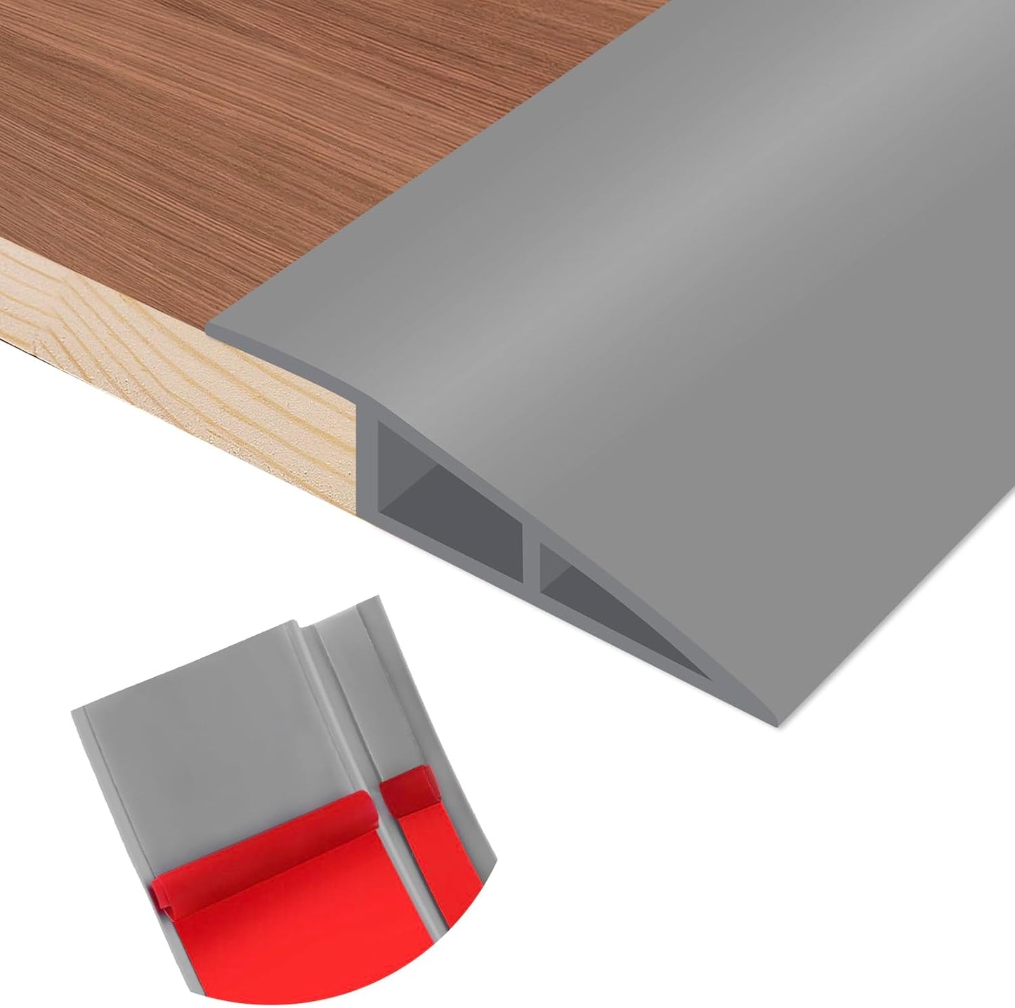 Floor Transition Strip Self Adhesive Vinyl Door Threshold for Doorways Carpet Edging Trim Overlap Edge Reducer for Laminate Floor, Carpet, Tile (Gray, 2/5" to 3/5", 6.6Ft)
