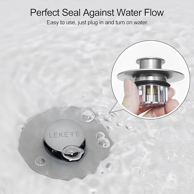 LEKEYE Tub Stopper | Shower Drain Hair Catcher | Pop-up Drain Stopper with Strainer | Bathroom Bathtub Plug | Drain Protector for 1-1/2 to 1-3/4" Bath Drain Hole - Pearl Chrome