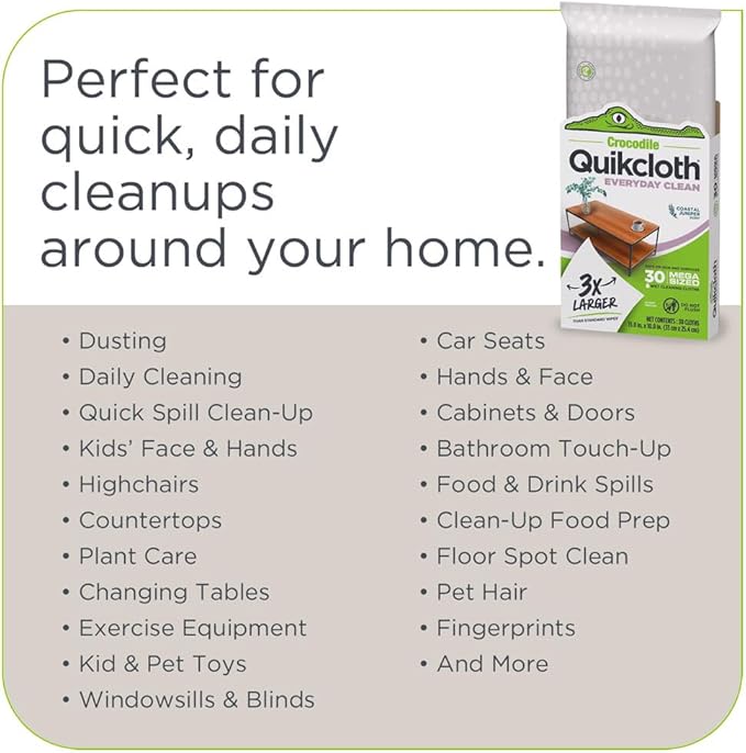 Quikcloth® Everyday Clean – Plant-Based, Gentle, Plastic-Free Cleaning Wipes for Home & Kitchen - Safe on Hands and Surfaces