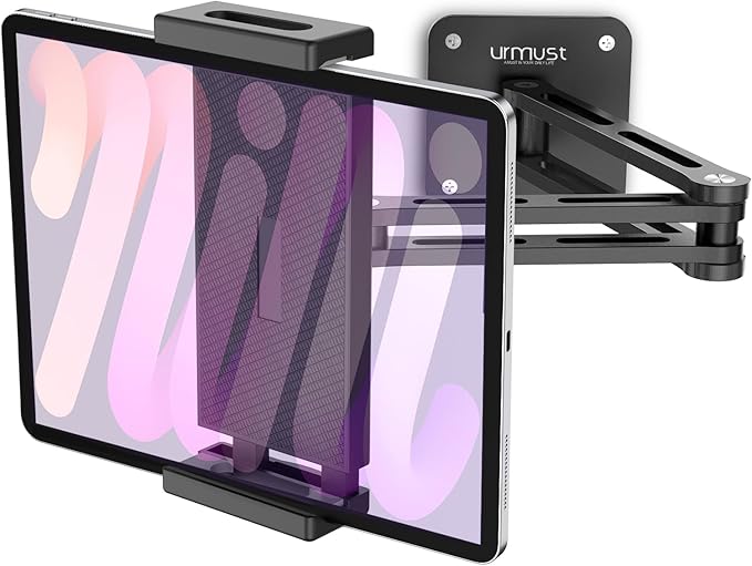 Urmust Tablet Wall Mount Holder for iPad, 360°Rotation Adjustable Tablet Stand Holder with Aluminum Extendable Arm, for iPad mini/Air/Pro/Galaxy Tab/Kindle, All 4.7-13" Phones & Tablets