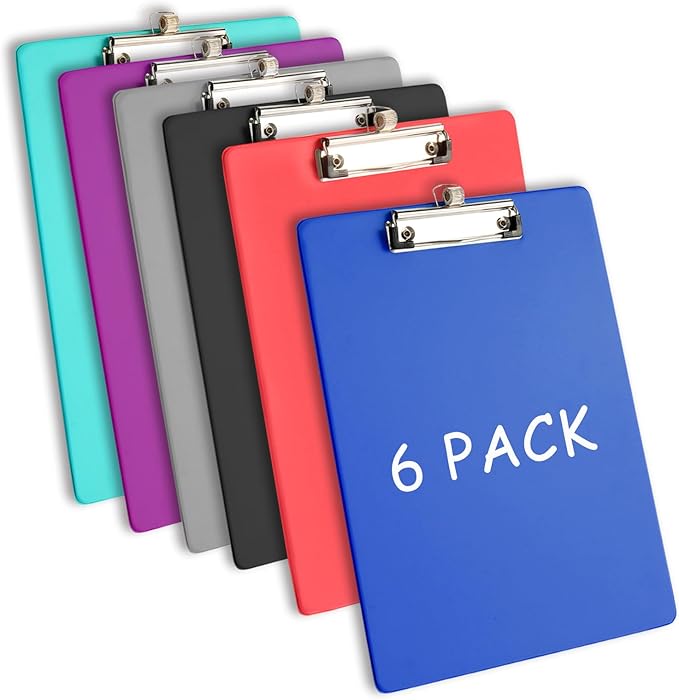Clipboards with Pen Holder, Clip Boards Plastic Standard A4 Letter Size Holds 100 Sheets 8.5x11 Inch Papers 6 Pack Assorted Colors