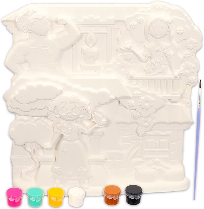 Disney Encanto Plaster Paint Scene Activity Set - Bundle DIY Painting Kit with Plaster Scene, Paintbrush, Paint Pods, Stickers, More Encanto Casita Craft Kit for Kids, Girls, Boys