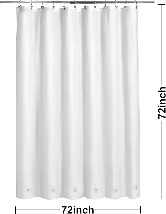 Barossa Design White Shower Curtain Liner with 6 Magnets - Waterproof PEVA Shower Liner for Bath Tub, 72" x 72" Standard Size, PVC Free & Metal Grommets - White, 72x72