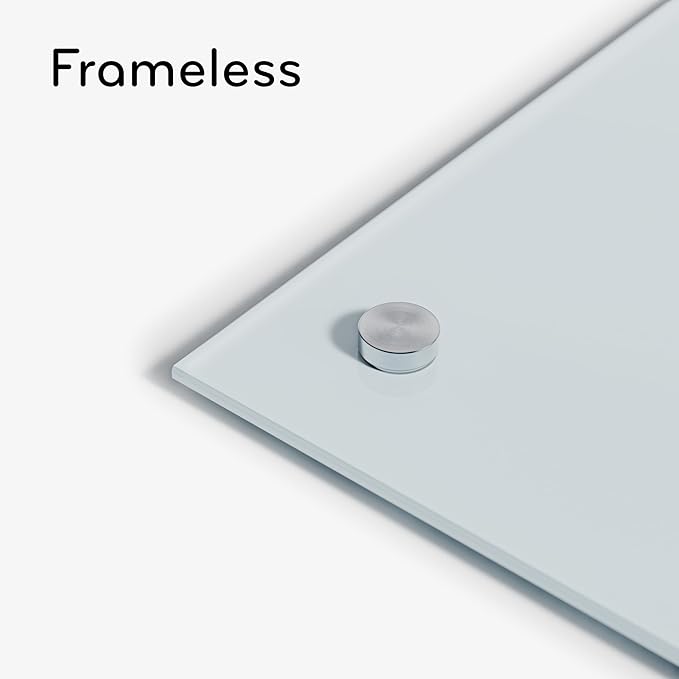 U Brands Glass Dry Erase Board, 48" x 96", 8'x4', White Frosted Surface With Silver Grommets, Frameless, Includes Marker