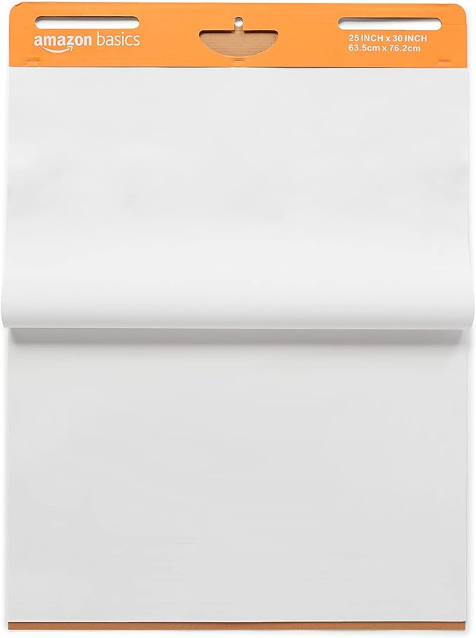 Amazon Basics Sticky Easel Pads for Presentations, Brainstorming, Classroom Use, Bleed-Resistant, Easy to Hang, 25 x 30 in, White, 2-Pack